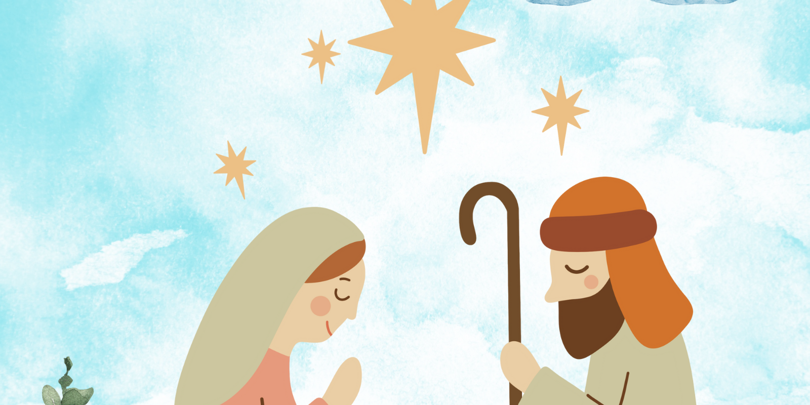 Beige Blu Disegnato Stampabile Natività Natale Tela Canvas (1)